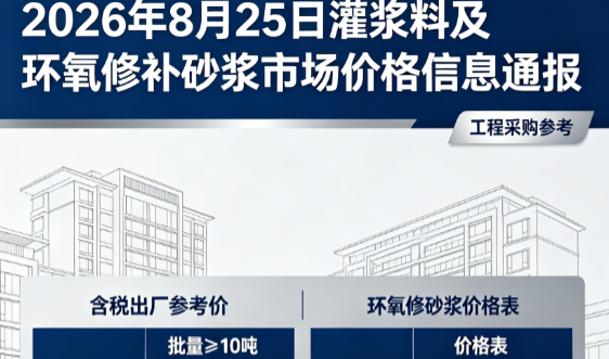 东胜2026年8月25日灌浆料及环氧修补砂浆市场价格信息通报